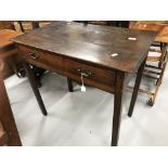 19th cent. Mahogany side table with single drawer, on chamfered supports.