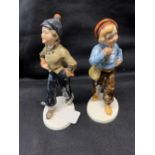 Katzhutte: Children with skis (boy girl) c1935, model 2624 and 2625. Unusual as complete with