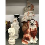 19th cent. Ceramics: Staffordshire piper seated dog, Doulton John Barleycorn Woods vase, plus