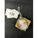 Jewellery: Yellow metal shell cameo brooch. Tests as 18ct. gold. Weight 7.9g.