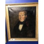 19th British School: Oil on canvas portrait of a gentleman in a gilt frame. 29ins. x 24ins.
