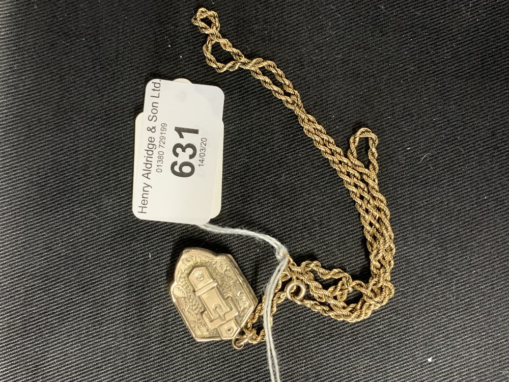 Hallmarked Jewellery: 9ct rope chain with an engraved locket attached. Hallmarked London. Weight