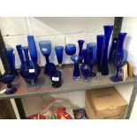 Glassware: Blue glass including drinking glasses and vases. (22 Items).
