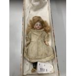Dolls: Late 19th early 20th cent. continental miniature, with original silk costume. Height