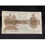 Numismatics: Banknotes, an example of the first paper £1 note issued by the Government at the