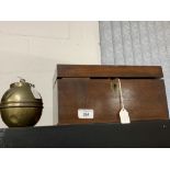 19th cent. Mahogany tea caddy, plus a Liptons brass caddy.