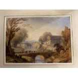 Paintings: William Purser (working 1805-1834) Classical buildings by a gorge. 14ins x 10ins.