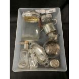 Hallmarked Silver: Items to include glass and silver dressing table items, pin tray, two napkin