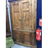 Antiques: 19th cent. Large two section pine corner cupboard. 81ins. x 51ins.