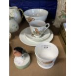 20th cent Ceramics: Trio, sugar bowl decorated with robin and holly, Rye pottery figure of a robin