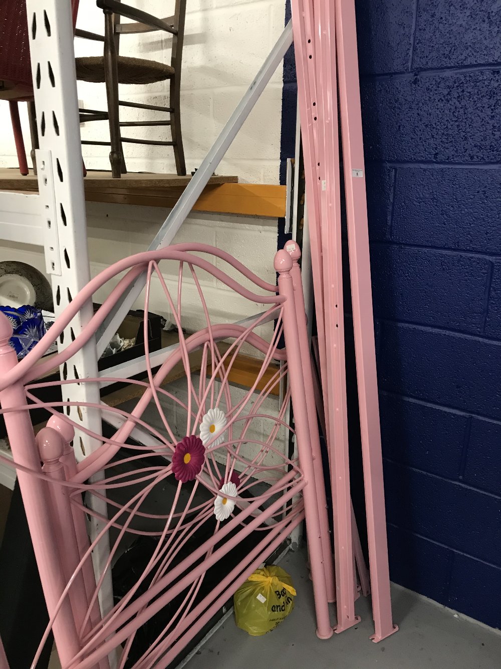 21st cent. Children's metal framed single beds, pink. A pair.