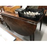 19th cent. Mahogany D end dining table on tapering supports. 67ins.