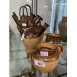 Royal Doulton: Stoneware Salisbury kettle 10½ins. x 2, two smaller kettles 7½ins. x 2, gill 4½ins.