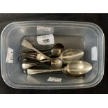 Hallmarked Silver: Flatware, Georgian and later teaspoons, mustard spoons, shovel & nips. Approx.