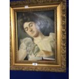 English School: Oil on canvas of a woman reading a book. Gilt frame and glazed 18ins. x 21ins.