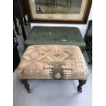 19th cent. Upholstered mahogany footstool, plus one other.