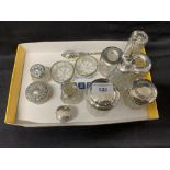 19th cent. Glass and hallmarked silver topped ladies dressing table accessories, includes