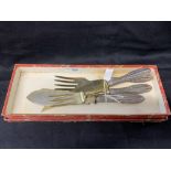 Flatware: Set of fish servers and meat carvers, all with reed pattern handles. Stamped 800.