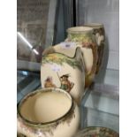 Royal Doulton: Under the Greenwood Tree Series vases, cylindrical with flared rim height 8ins,