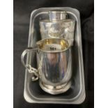Hallmarked Silver: 1849 tea caddy with ribbon and fruit decoration, 3ins x 3ins. 2.7oz. Plus white