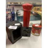 20th cent Metal Novelty Money Boxes: Coronation 1937, Oxo Cubes box, Orca money box in the form of a
