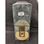 Troika Ceramics: Alison Bridgon rectangular vase, blue grey ground with buff brown and green