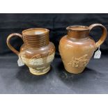 Doulton Lambeth: Salt glaze hunting jug with applied crest City of Glasgow, plus brown salt glaze