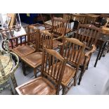 20th cent. Pre war oak dining chairs with leather seats. Set of 6.