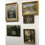 20th cent. British School: Oil on board studies of sailing ships, rural landscapes, village and