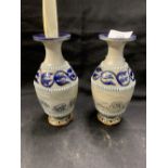 Doulton Lambeth: Baluster long neck vases by Hannah Barlow, sgraffito design of grazing sheep,