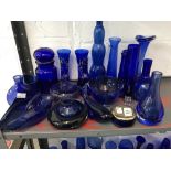 Glassware: Blue glass including vases, figures and drinking glasses (22 Items).