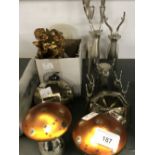 White Metal: Candle holders in the form of stags, 4 graduated stag figures, pillar candle, hanging