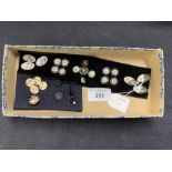 Buttons: Edwardian dress buttons, enamelled set of six with rose decoration, plus six with white