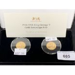 Gold Coins: George V sovereigns 1914-1918 commemorating the start and end of WWI. 7.98g each