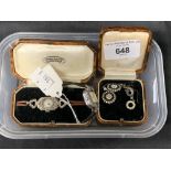 Watches: Early 20th cent. silver and plate cocktail watches (2) plus plate earring set (2) 4 in