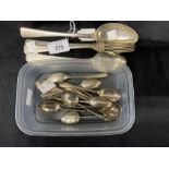 Hallmarked Silver: Forks, serving spoon, teaspoons. approx. 12oz. (16).