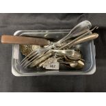 Plated ware: Silver plated sifting spoons, jam spoons, mustard spoons, fruit knives, button hooks.