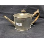 Hallmarked Silver: Georgian oval cylinder teapot engraved decoration cartouche either side. Treen