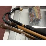 19th/20th cent. Walking stick, antelope (mountain) horn, knop ended ironwood, plus umbrella with