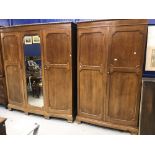 20th cent. Mahogany bow fronted wardrobes, ladies and gentleman's. 71ins and 47ins.