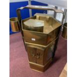 20th cent. Chinese brass noodle cart, hanging pots, with wheeled stand.