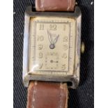 Watches: Art deco white metal gentleman's wristwatch face signed Gewa 15 Rubis, engraved coronet,