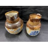Doulton Lambeth: Chinese & Willow ware jugs 6½ins. and 5½ins.
