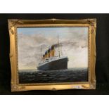 R.M.S. TITANIC: Oil on canvas 'Titanic at Sail', signed Marco 2012 bottom right. 19ins. x 15ins.