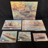 OCEAN LINER/TOYS: Cunard and White Star jigsaw puzzles (6). Complete but no boxes.