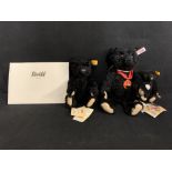 R.M.S. TITANIC: Steiff black replica of 1912 mourning bears, without boxes. 10ins. 8ins. and