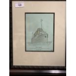 R.M.S. TITANIC: Period watercolour, titled 'T.S.S. Titanic' monogram J.L. 19/12/14. Framed and