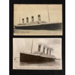 R.M.S. TITANIC: FGO Stuart postcard of Titanic at sea, plus Beagles real photo card of Titanic