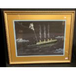 R.M.S. TITANIC: Gouche of Titanic's last moments, signed William Settle. Frame and glazed 20ins. x