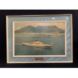 OCEAN LINER/UNION CASTLE: Agent's print of Windsor Castle plus C.E. Turner print of Queen Mary at